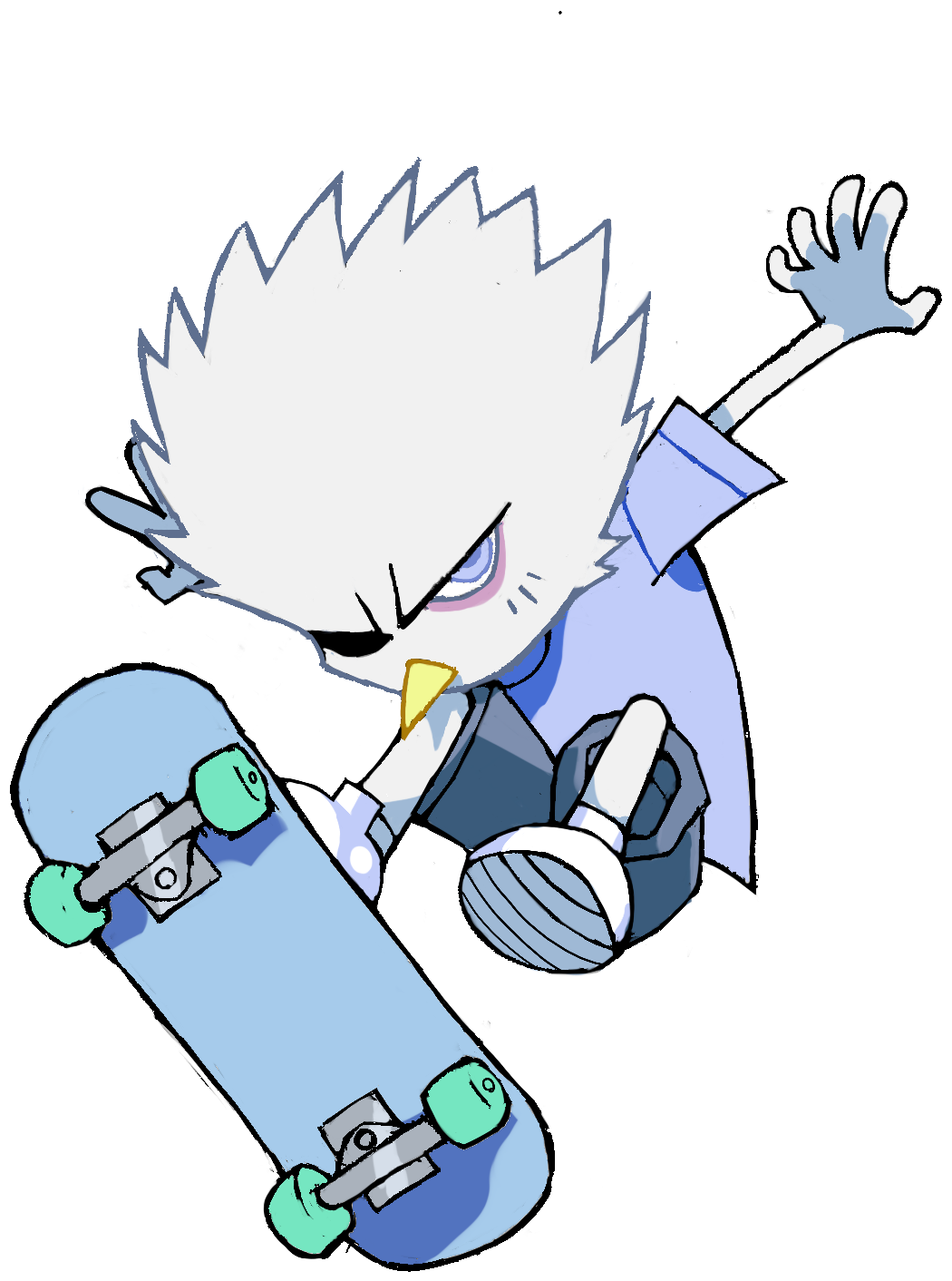 Rash, scowling, grabbing his board mid air